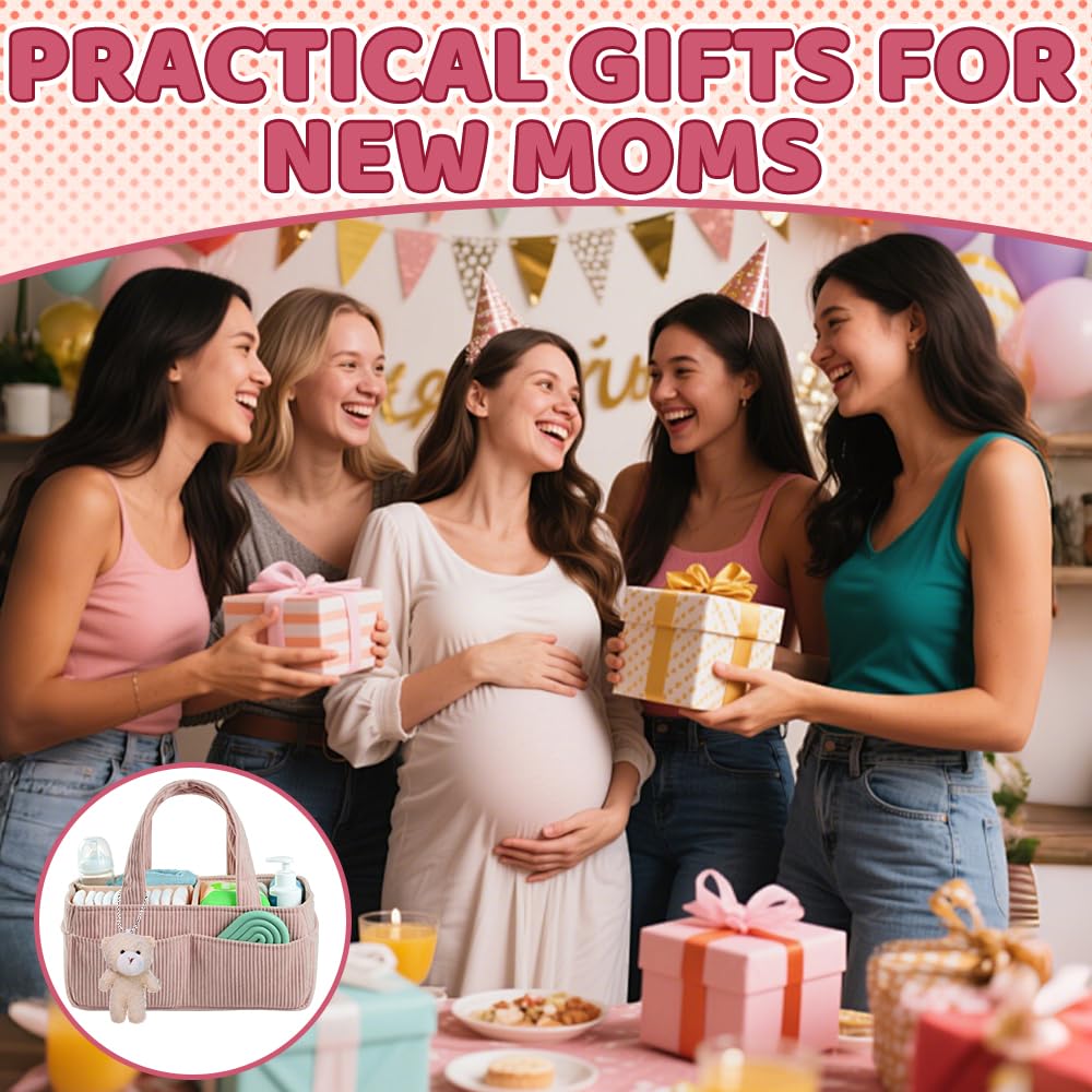 organizer do przechowywania pieluszek, przenośny kosz na pieluchy z przegródkami i uchwytami, duży organizer na pieluchy, diaper caddy z miśkiem, organizer na pieluchy do podróży dla dzieci
