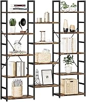 NUMENN Vintage Triple Wide 5-Tier Industrial Bookshelf: 14 Adjustable Open Shelves, Sturdy Rustic Bookcase for Bedroom, Living Room, Office