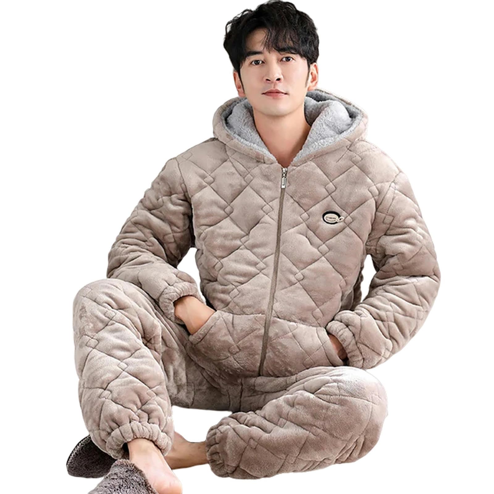 MdybF Pyjama Homme Hiver Épaississez des Vêtements De Nuit Masculins en Toison Corail pour Les Ensembles De Pyjamas d'hiver À Capuche À Capuche en Vrac Chaud