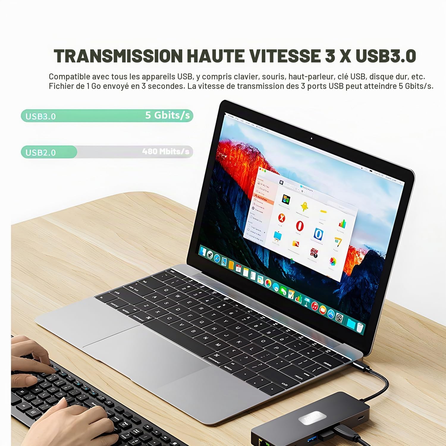 Station d'accueil USB C vers Double écran, Adaptateur Multiport USB C vers Double HDMI 4K@60Hz (10 en 1 2HDMI 4K60Hz+ RJ45)