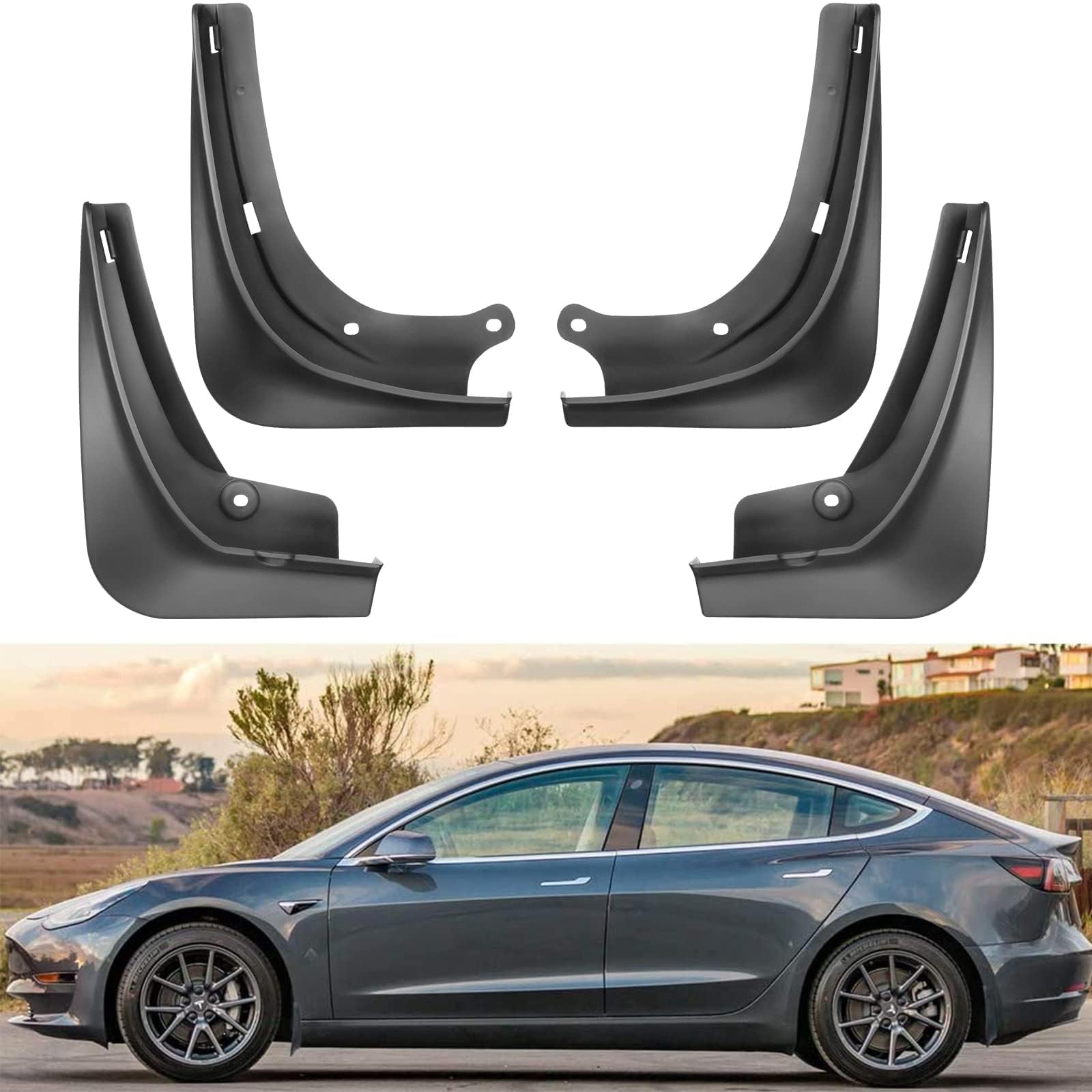 BASENOR 2016-2023 Tesla Model 3 Mud Flaps Splash Guards Fenders No Drilling No Tape Mudflaps All Weather Protector Mudguards for Model 3 Exterior Accessories (Set of 4)Global Recycled StandardGlobal Recycled StandardGlobal Recycled Standard
