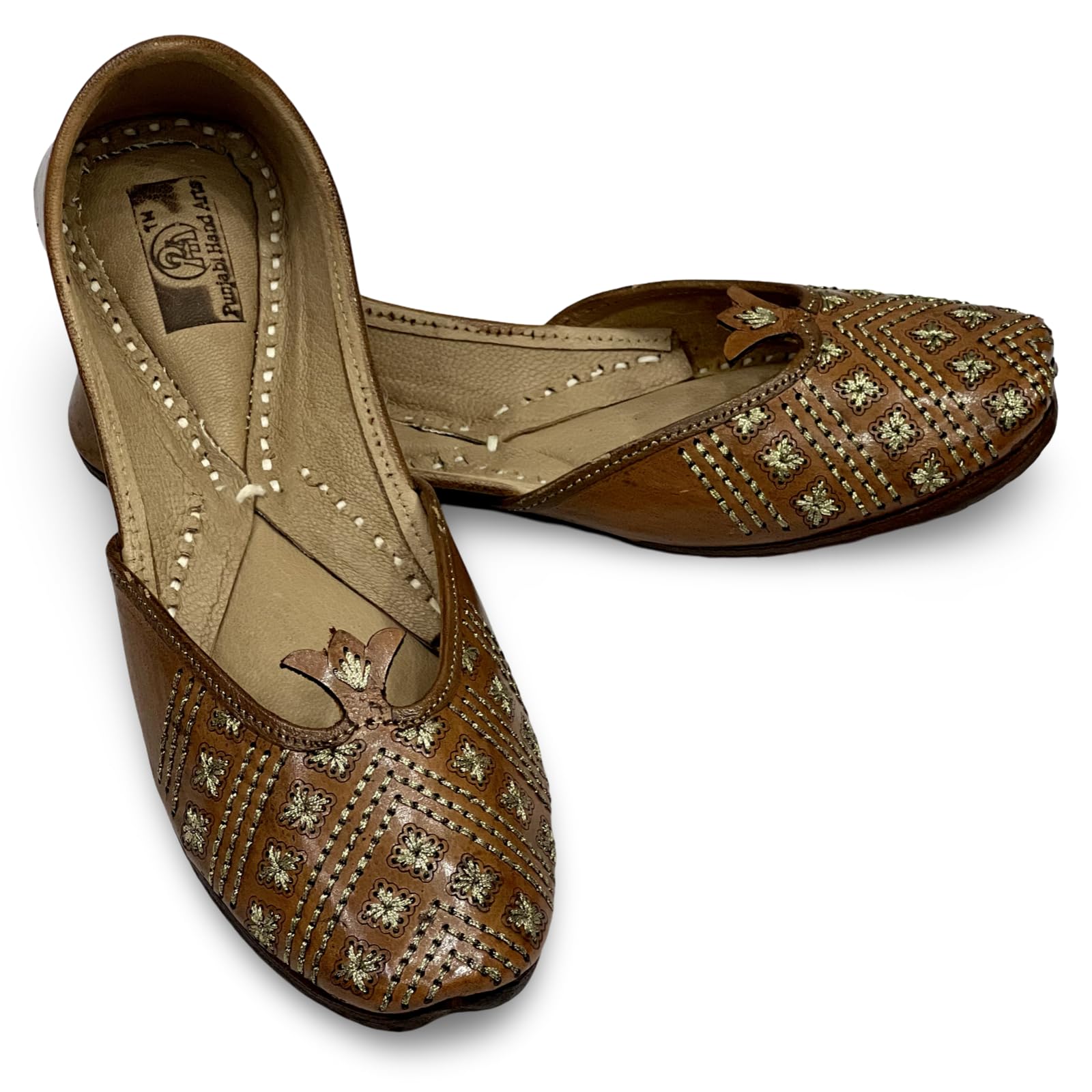 PHA || Women's Leather Juttis, Brown, Floral Pattern, Slip-On Comfort & Durable Punjabi Jutti-image-22