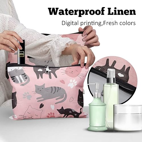 Miniatura 4 de Bolsa de maquillaje Bolsa de cosméticos Bolsa de maquillaje de viaje con cremallera, Cat58 lindo rosa, Bolsas de maquillaje