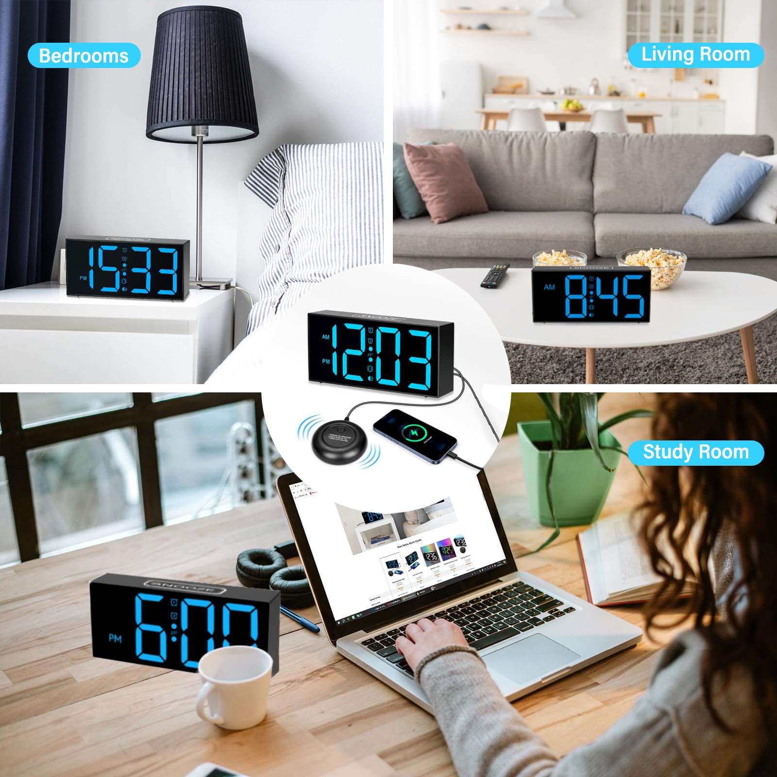 Sveglia da Comodino con Vibrazione Orologio Sveglia Digitale da Comodino Digitale da Comodino Per Non Udenti, Con Problemi Di Udito, Che Dormono Pesantemente, Snooze, Doppio Allarme, Porta Usb