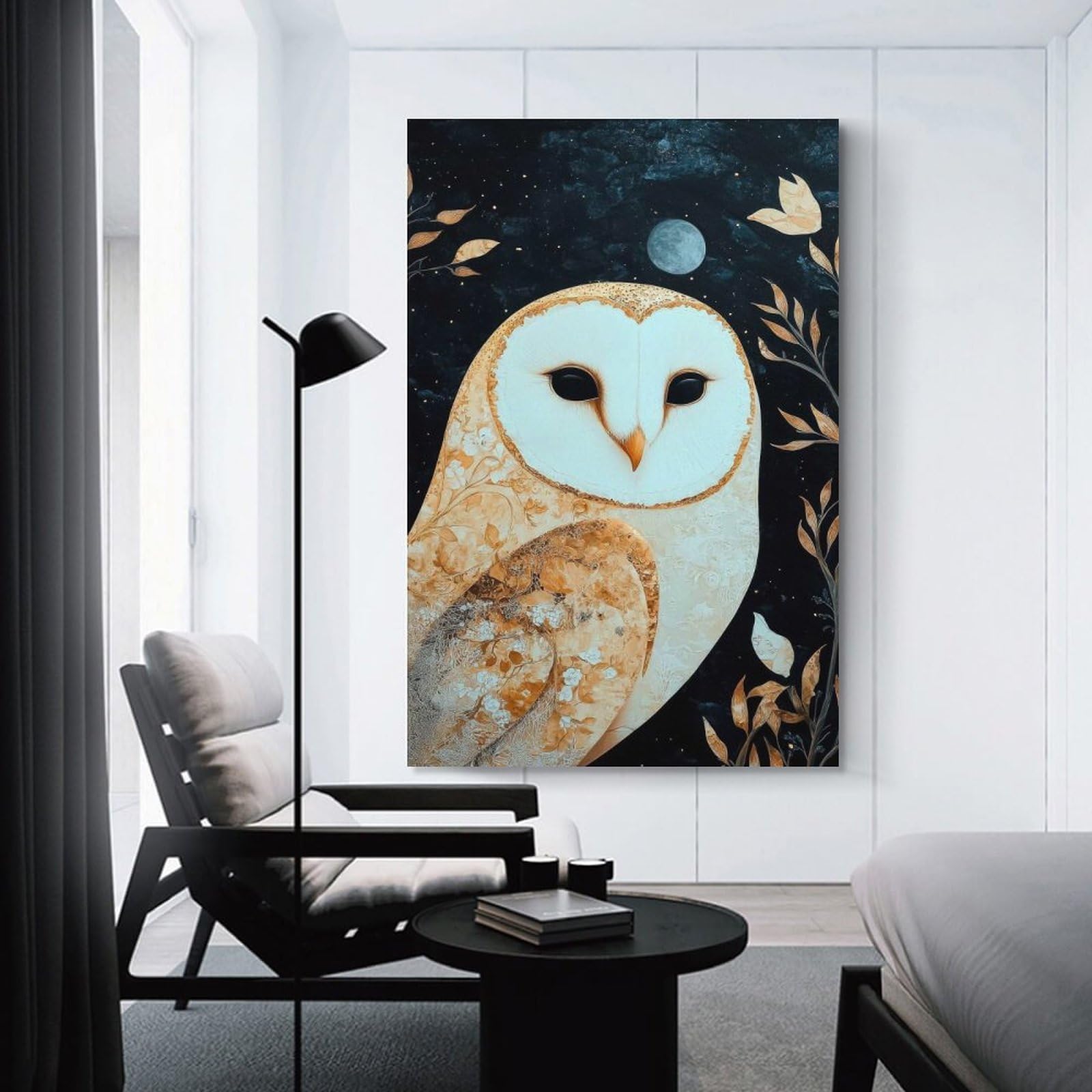 Junmoney Room Decor Wall Art Floral Owl Under Moonlight, 20x30inch(50x75cm), for Wall Displays, Bedrooms Or Room Updates, An Easy Match for Collected Prints