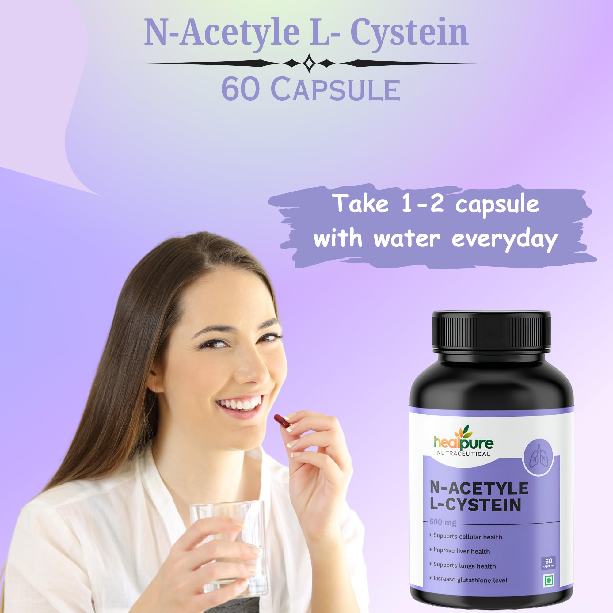 HEALPURE NUTRACEUTICAL NAC (N-Acetyl L-Cysteine) 600mg | Liver & Antioxidant Support - 60 veg Capsules 2