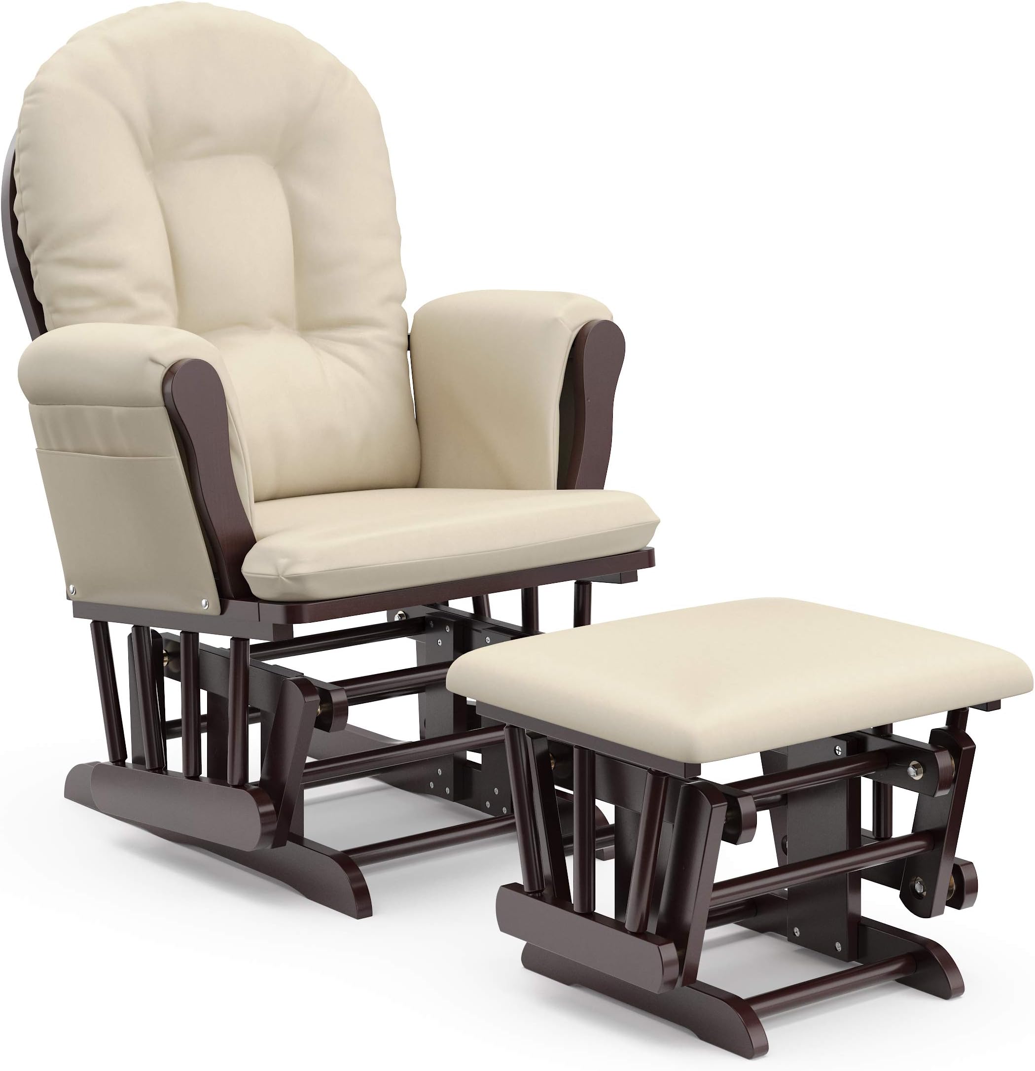 Premium Hoop Glider and Ottoman (Espresso Base, Beige Cushion) – Padded Cushions with Storage Pocket, Smooth Rocking Motion, Easy to Assemble, Solid Hardwood Base
