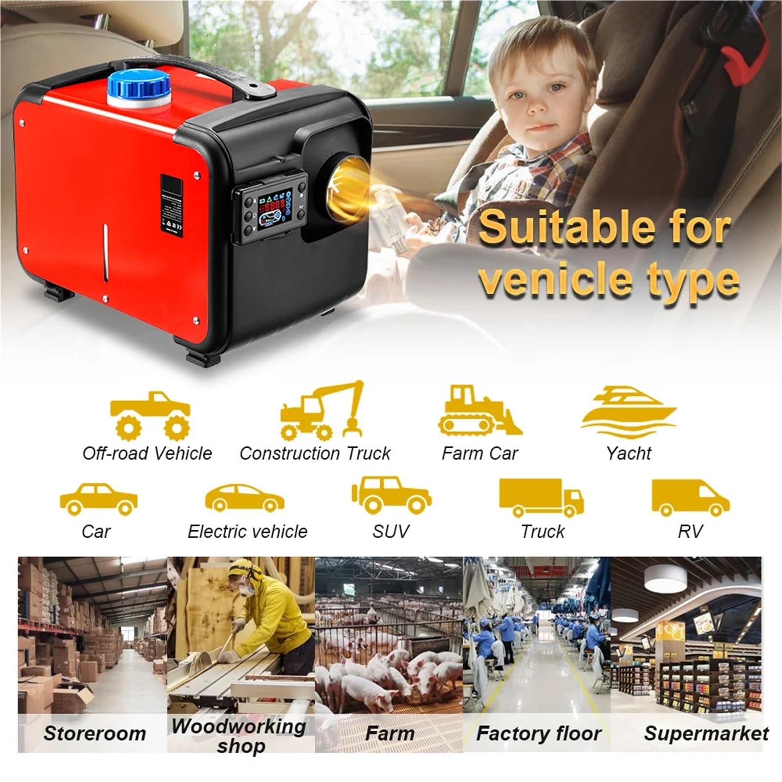 nagrzewnica pomocnicza 12V i 24V 5KW-8KW Samochodowy podgrzewacz diesla, powietrza, postojowy, przełącznik LCD do samochodu, jachtu, łodzi, podobny