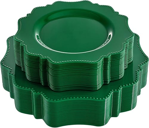 COLOSUS Platos de plástico desechables, 60 unidades, platos de fiesta de plástico verde, 30 platos llanos resistentes de 10.5 pulgadas y 30 platos
