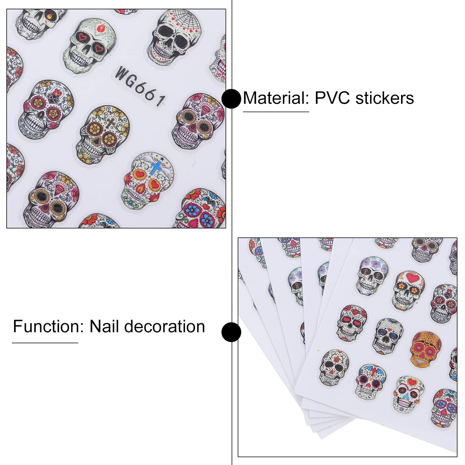 Healvian Pegatinas De Uñas De Halloween De Calcomanías De Esqueletos Y Stickers Autoadhesivos Para Decoración De Manicura Para Casa Y Salones De 10 Hojas*4