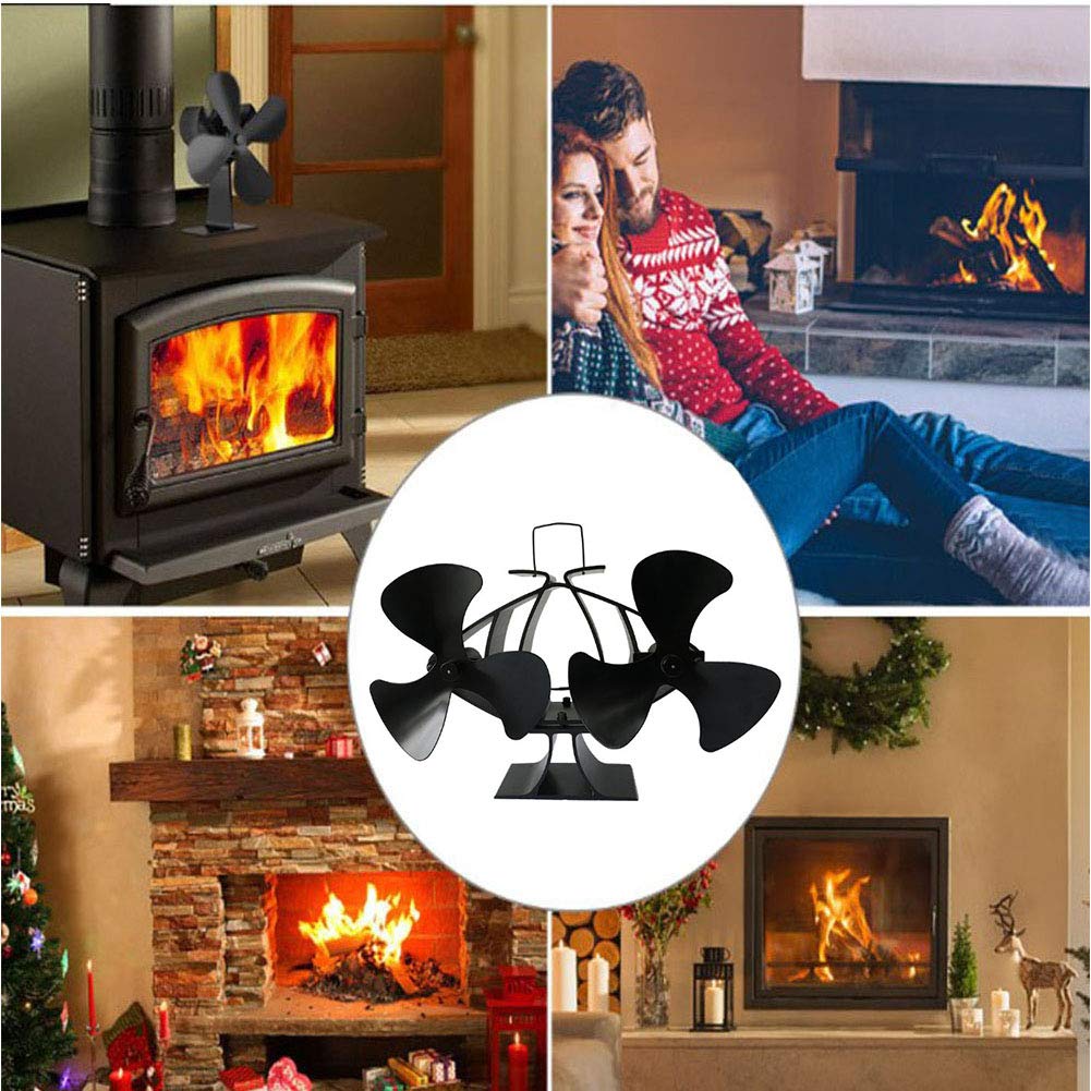 Ventilador de Estufa Alimentado Por Calor, Ventilador de Chimenea de 6 Palas Con Motor Doble,Funcionamiento Silencioso de Leña/Leña/Aumento de Chimenea,60-300 ° C