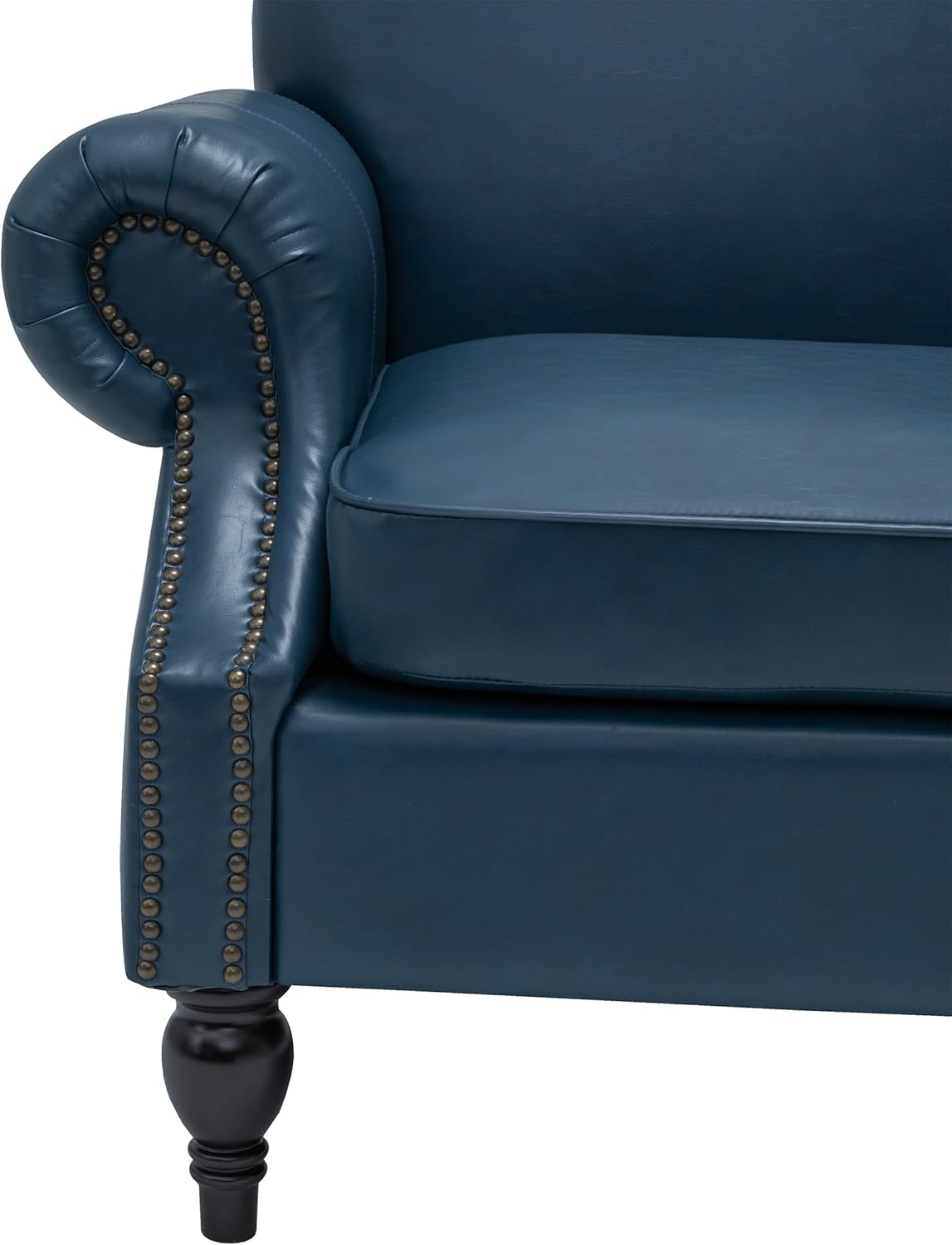 Accent Chair,22.4" Seat Depth Armchair with Roll Arms,36.6W*34.3D*34.6H Living Room Chair,Wood Legs,Set of 1,Faux Leather in Navy