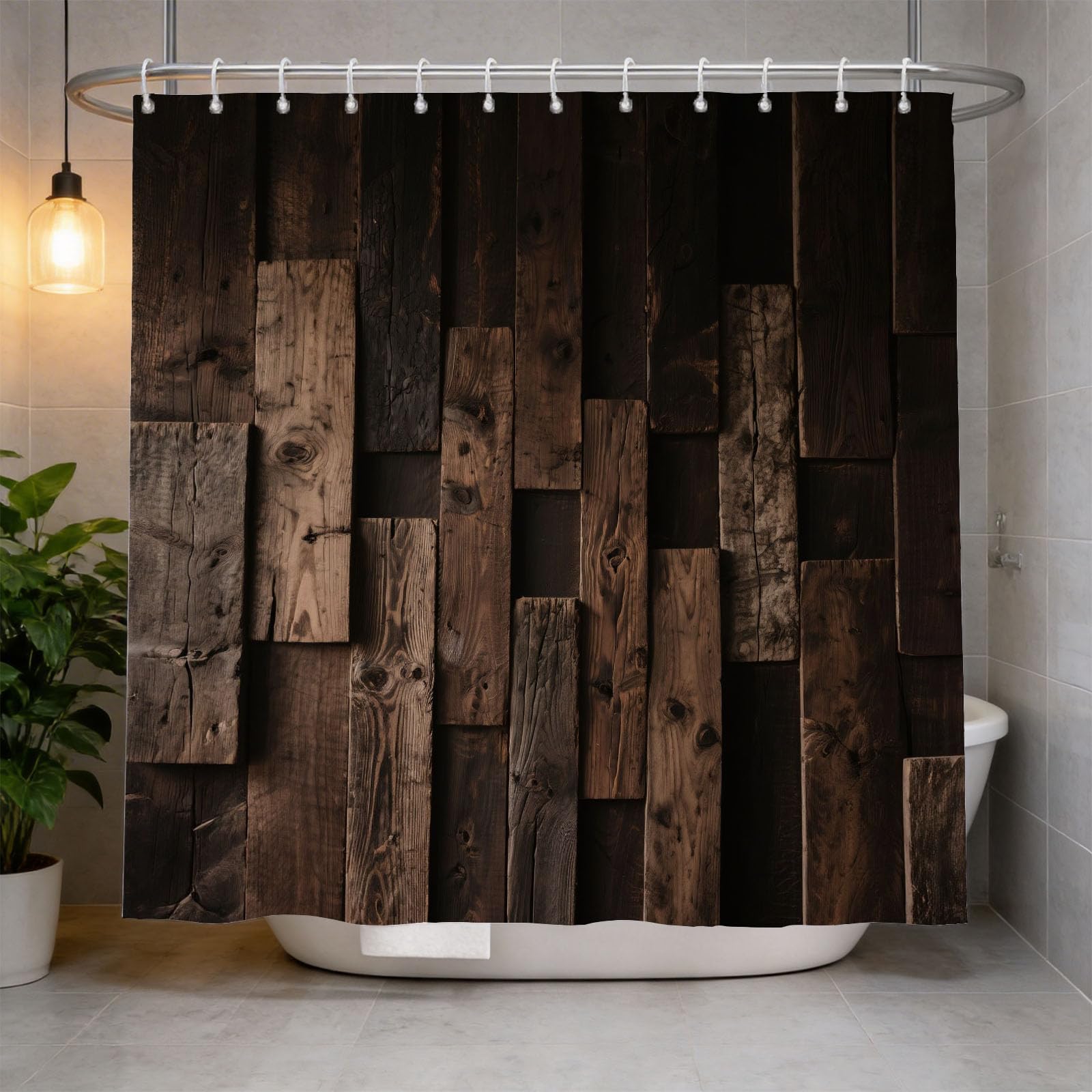 Hongduo 3D Weathered Planks Shower Curtain for Stalls Bathtubs Vintage Style Bathroom Decor Shower Curtain Set Polyester Fabric Waterproof 120x180cm/48X71 Inch with Hooks