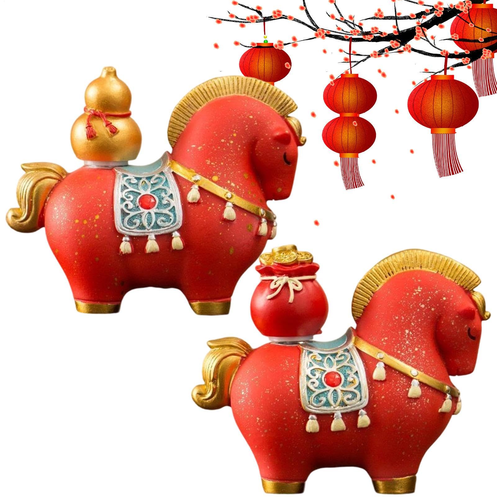 Statues de décoration de maison cheval : 2 sculptures en résine pour bureau et meuble cheminée