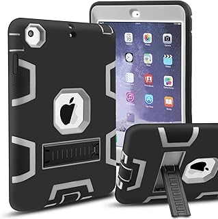 iPad Mini Case, iPad Mini 2 Case, iPad Mini 3 Case, MAKEIT 3in 1 Heavy Duty Protection Kickstand Combo Hybrid Impact Silicone Hard Case Cover for ipad Mini 1 2 3 (C3-Black/Gray)