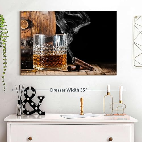 Miniatura 2 de Elephant Stock Lienzo de barril de bourbon y cigarro  1 panel de bebidas alcohólicas para decoración de pared  Decoración elegante de