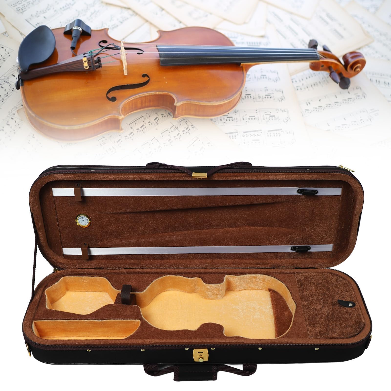 Geigenkasten in 4/4-Größe mit Integriertem Hygrometer. Hartschalen-reflektierendes Material Zum Schutz von Musikinstrumenten