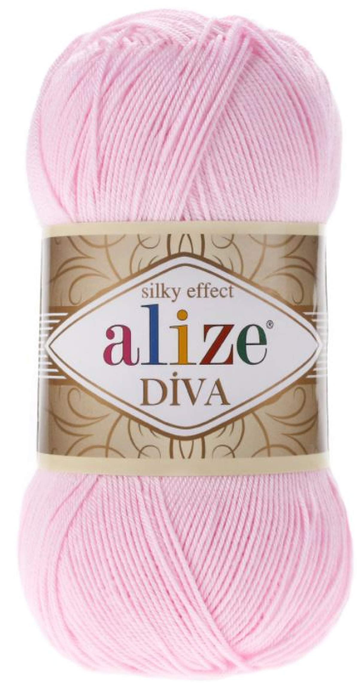 AlizeDiva Silk Effect 100% Microfiber Acrylic Sport Yarn 1 Ball skeins 100gr 383yds Color (185 - Baby Pink)