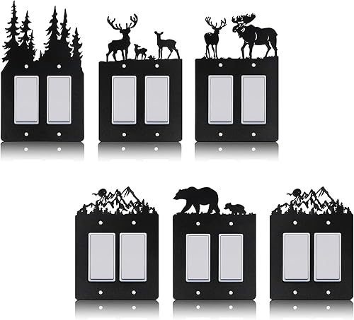 Vista 26 de Lothee 6 piezas de placa de metal para interruptor de luz de oso, alce, árbol, montaña, alce, bosque, placa de salida de palanca, cubierta de pared