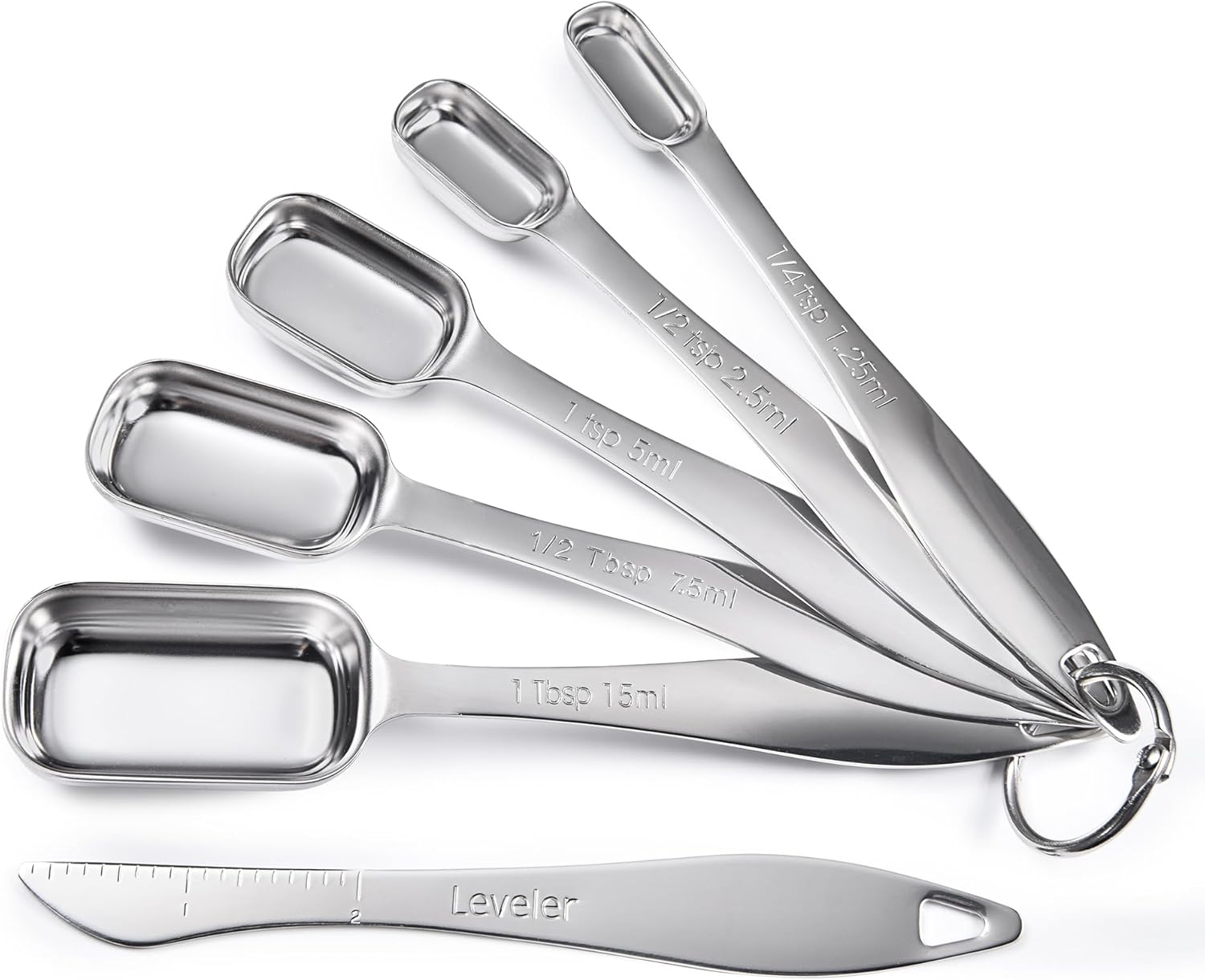 6-Piece Square Measuring Spoons with Leveler: Doosu 18/8 Stainless Steel Narrow Tablespoon Teaspoon Set for Measure Dry & Liquid Ingredients, Kitchen Rectangular Spice Jar Scoop with Long Handle