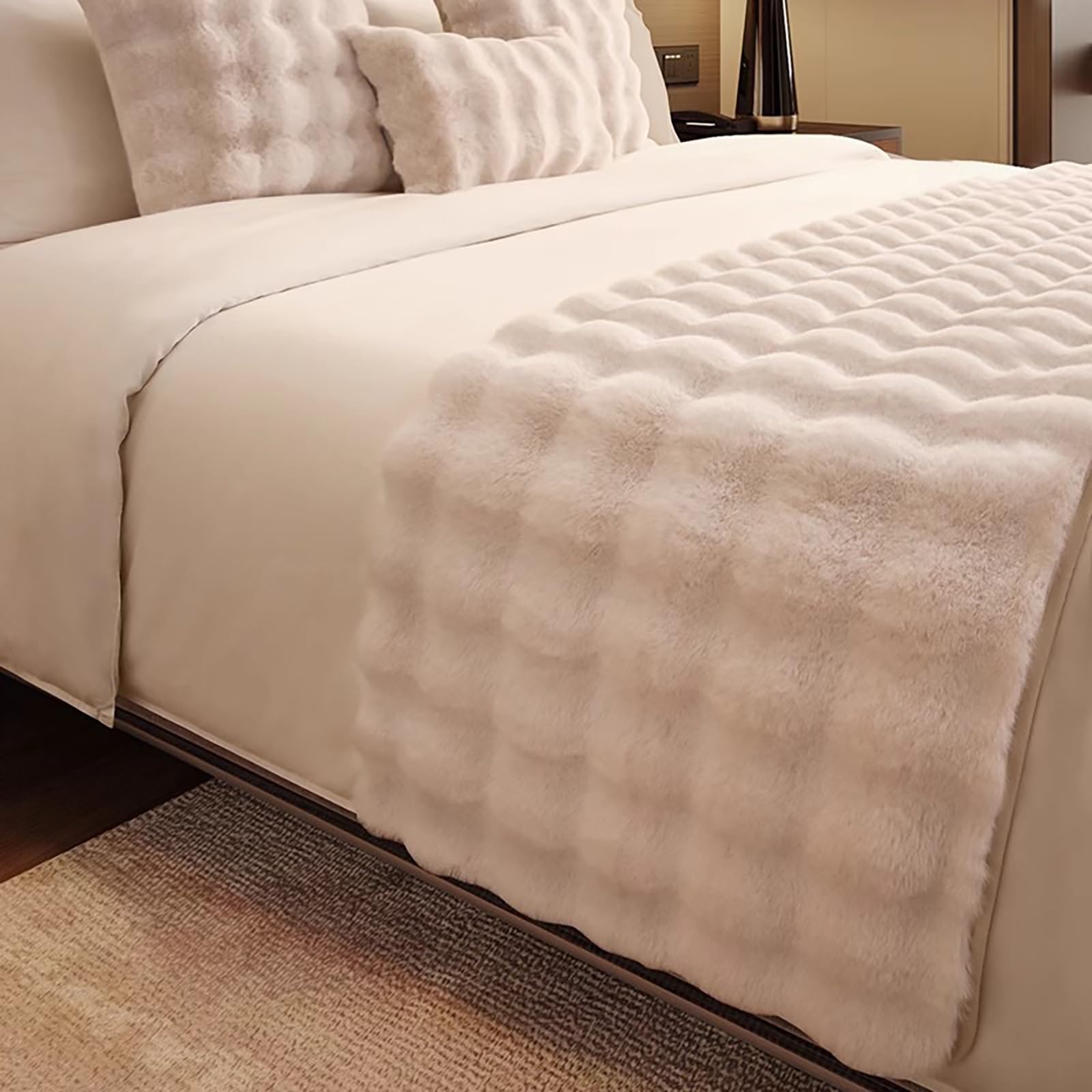 Luxuriöse Dicke Bettdecken, Winter-Plüsch-Bettläufer Für Queen-Size-Betten, Warme, Flauschige Tagesdecke, Schonbezug, Bettschal Für Fußbett, Schals(Beige,45x45cm(with core))