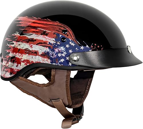 Miniatura 2 de VCAN Cruiser - Casco de motocicleta de media cara con visera abatible, pico extraíble y hebilla de liberación rápida