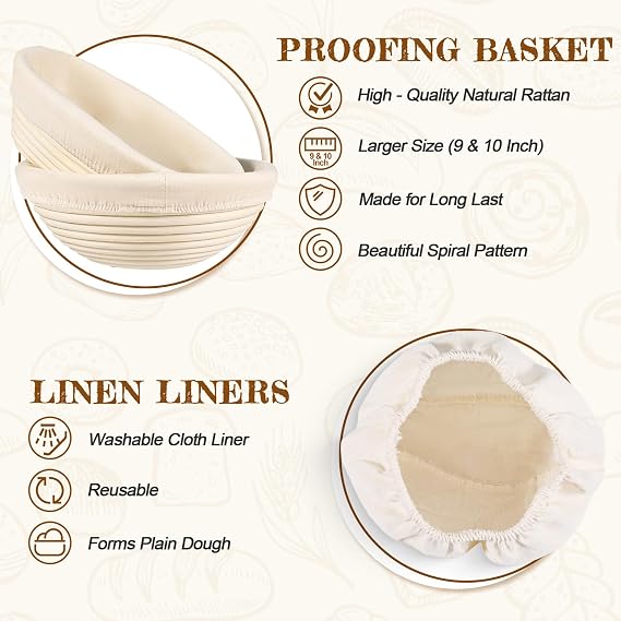 NZQXJXZ Banneton Bread Proofing Basket Set, Round Sourdough Bread Making