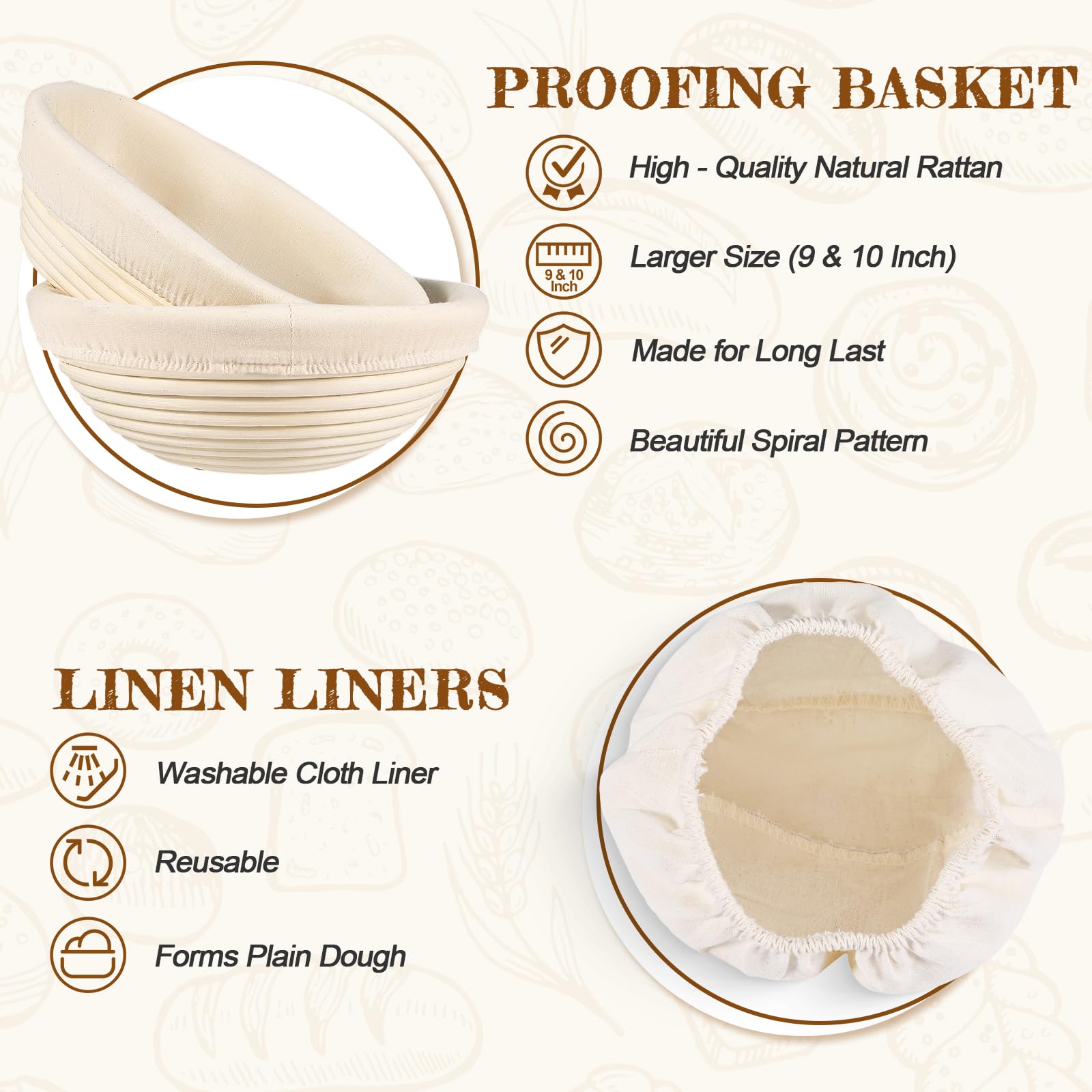 NZQXJXZ Gärkörbchen, 100% Natürlichem Rattan, Gärkorb Zum Brotbacken-Set, Brotkorb Mit 32OZ Gärglas mit Spatel, Leicht Zu Reinigen Brot Backen Zubehör für Professionelle und Häusliche Bäcker, 16pcs
