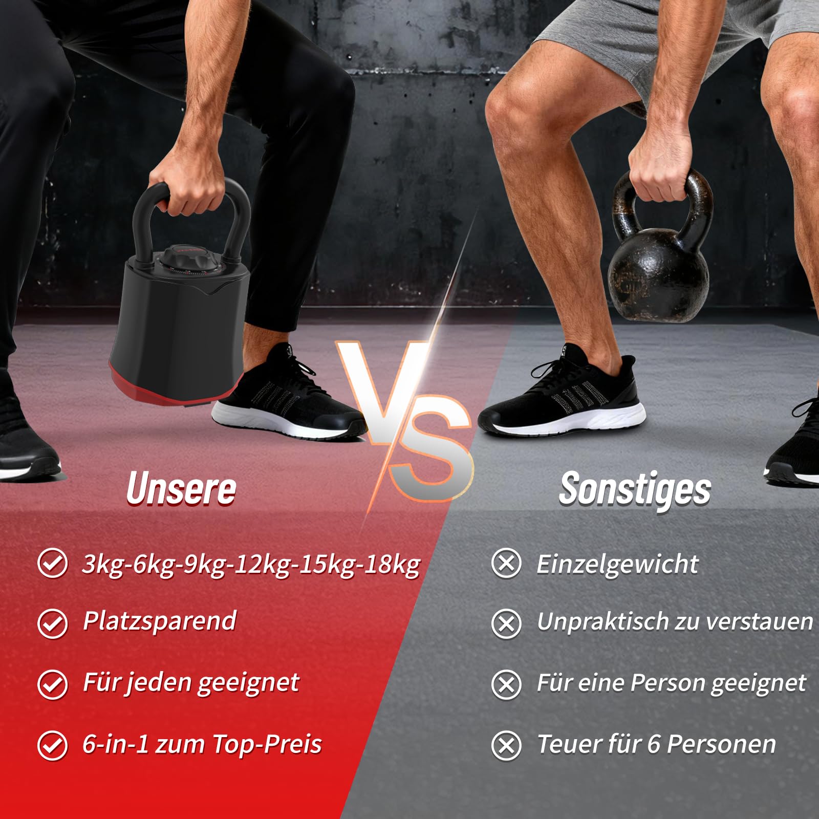 HXD-ERGO Verstellbare Kettlebell 6-in-1 (3–18 kg), Schnellwechsel-Gewicht, Breiter Griff, Kompakte Kugelhantel für Zuhause & Home Gym Training