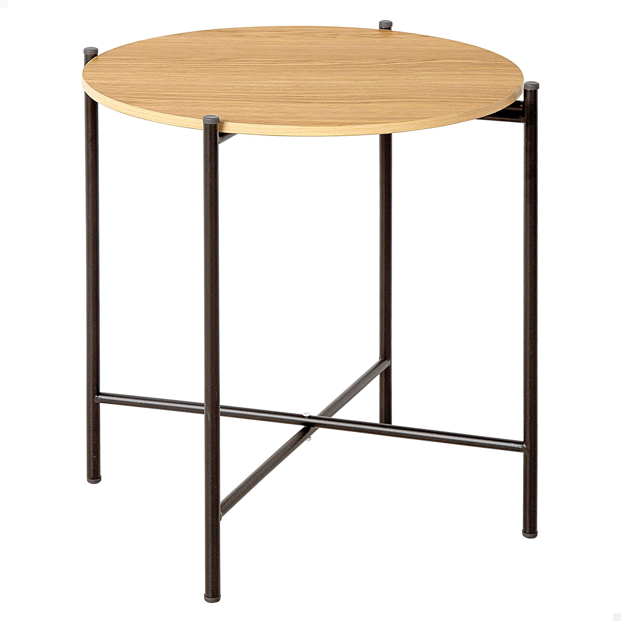 AKTIVE MAX Home Side Table, 40x40x40x40cm, Maximum Load 4kg, Round, Oak Effect, Black Metal Frame, for Living Room, Removable Tray, Bedroom, Office