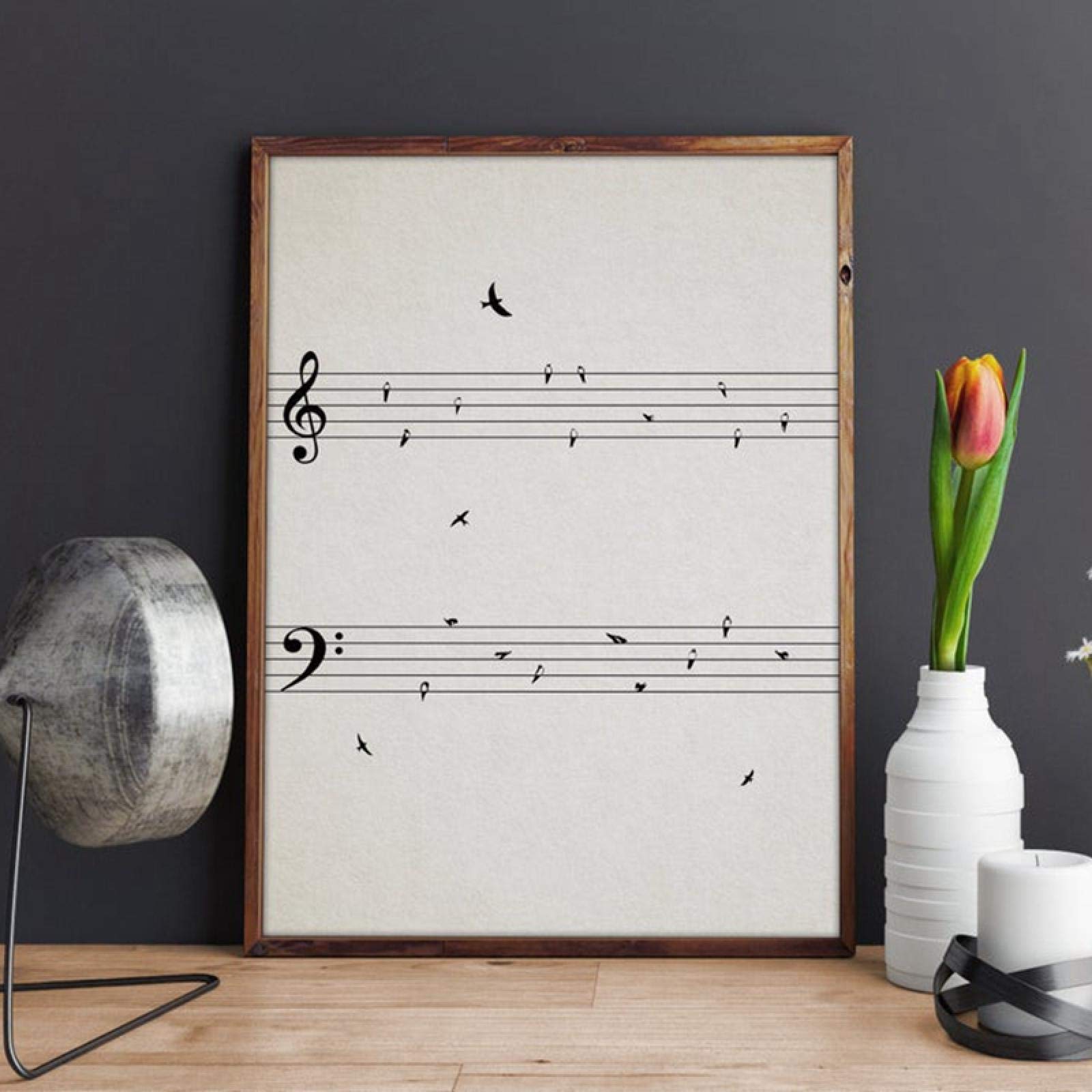 Partitura con pájaros Pintura en lienzo vintage Carteles Impresiones Música Arte de la pared Imagen Notas musicales Decoración Profesor de música 50x70cm (20x28inch) Marco interior