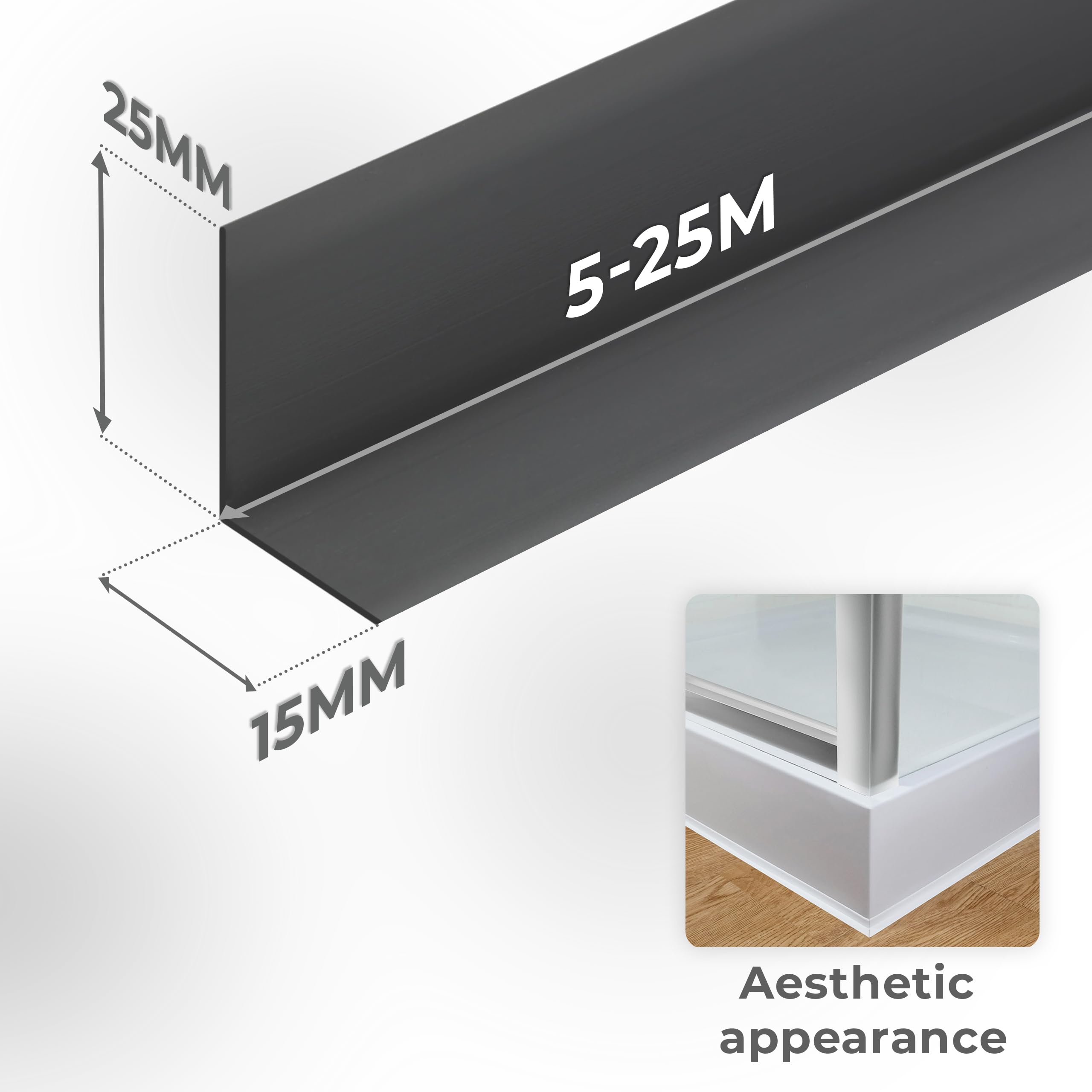 Quest Rodapié Flexible PVC 25x15 mm Autoadhesivo - Marrón, 15 m