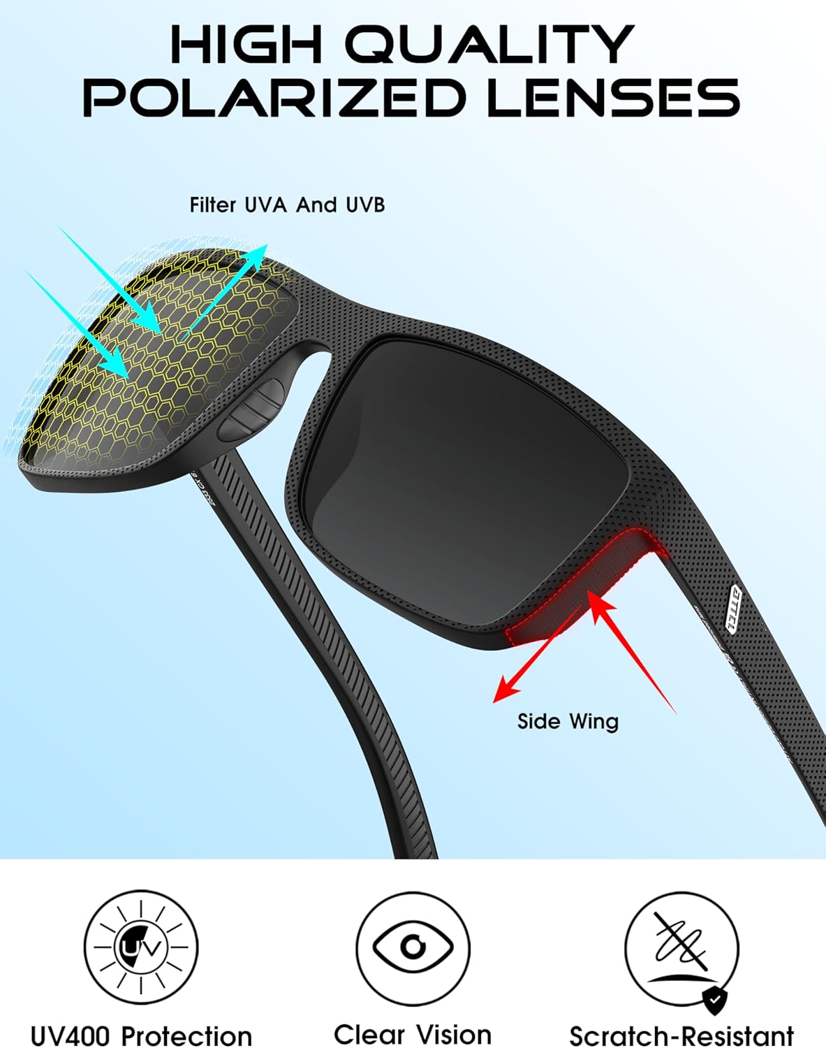 ATTCL Square Polarized Sunglasses for Men: Ultra-Light TR90 Frame UV400 Protection Sun Glasses for Fishing Driving