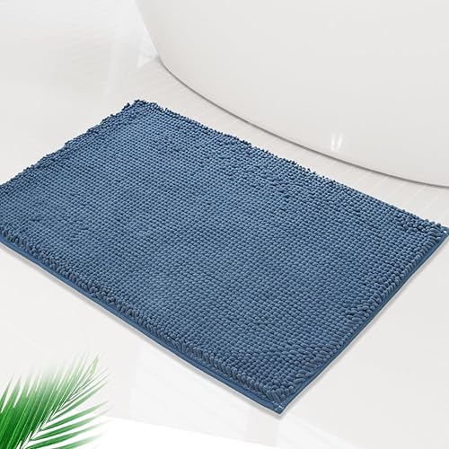 Miniatura 3 de Alfombras de baño de felpilla súper suave, absorbente, con parte inferior antideslizante de PVC duradero, lavable a máquina (24 x 16 pulgadas, azul