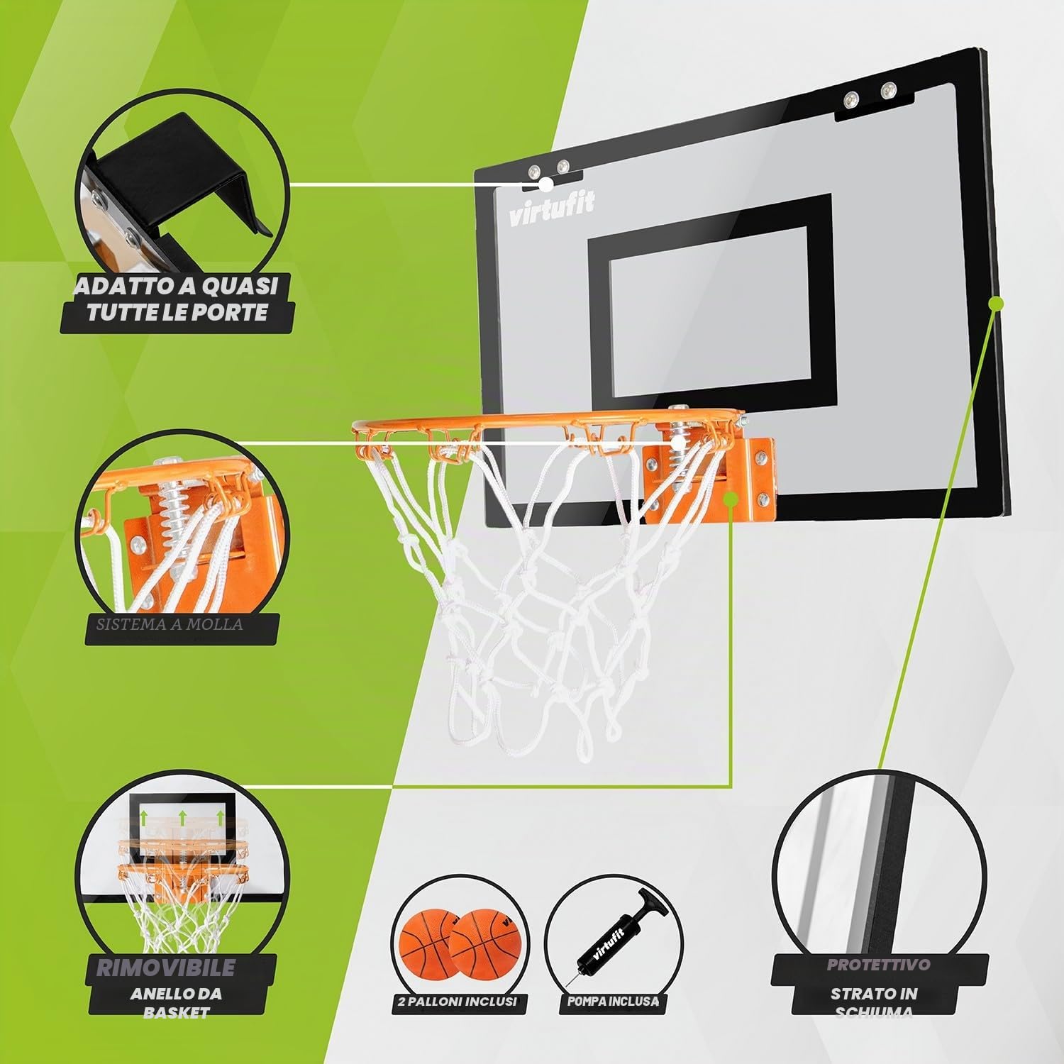 VirtuFit Pro Mini Basket Board con 2 palline e pompa - Nero