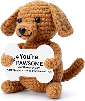 Mini Crochet Dog Plush, Handmade Emotional Support Plush, Positive Cute Funny Gift for Him Her Dog Lovers, Christmas Birthday Stocking Stuffer, Desk Decor