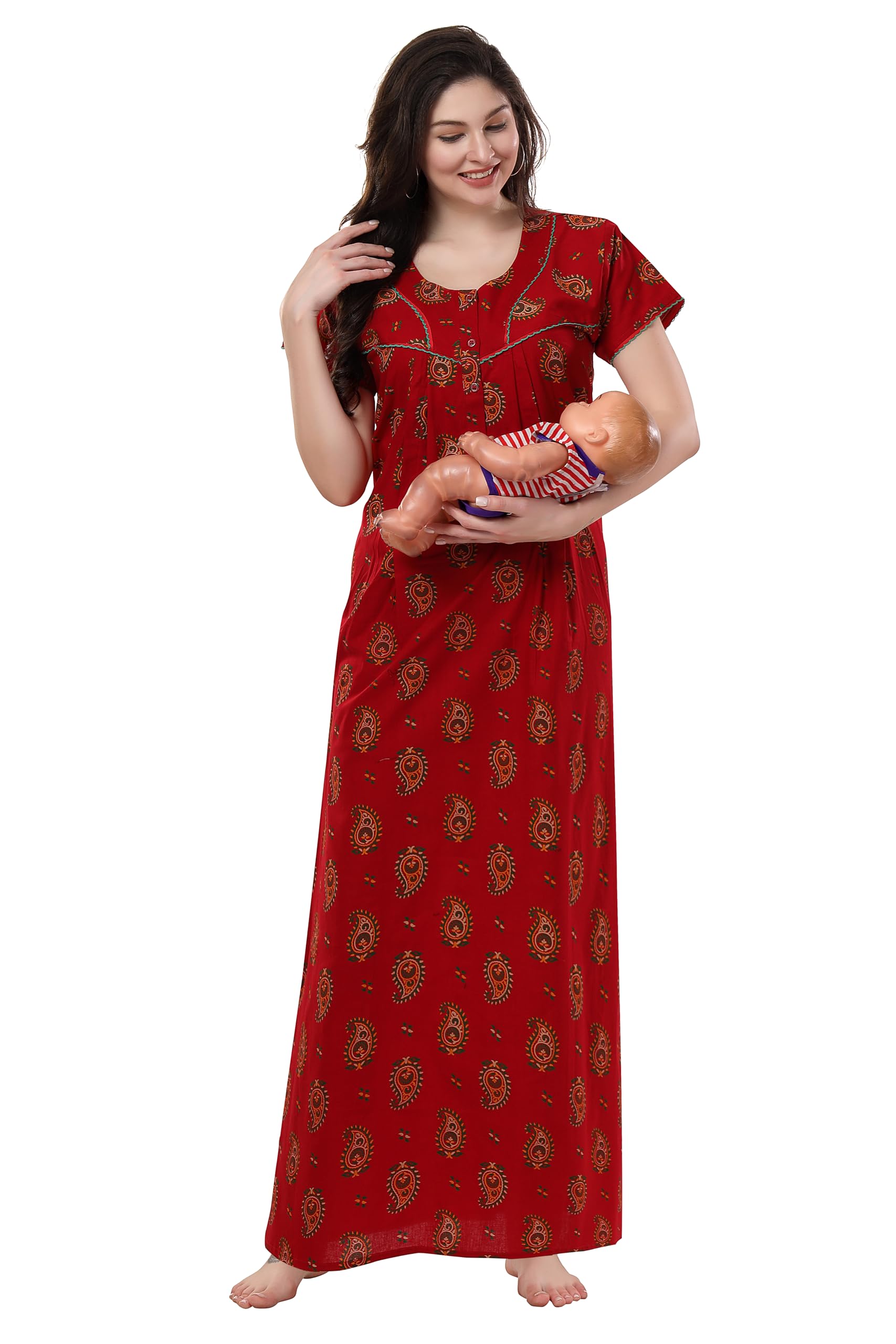 Women's Polyester Maxi Maternity Feeding Nighty-image-36