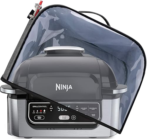 Luxja Cubierta antipolvo compatible con Ninja Foodi Grill (AG301, AG302, AG400), cubierta (panel frontal transparente) con bolsillos de