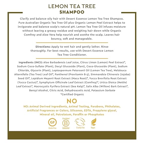 Miniatura 5 de Desert Essence Champú de árbol de té de limón, 8 onzas líquidas, elimina el exceso de aceite, revitaliza el cuero cabelludo, fortalece y protege el