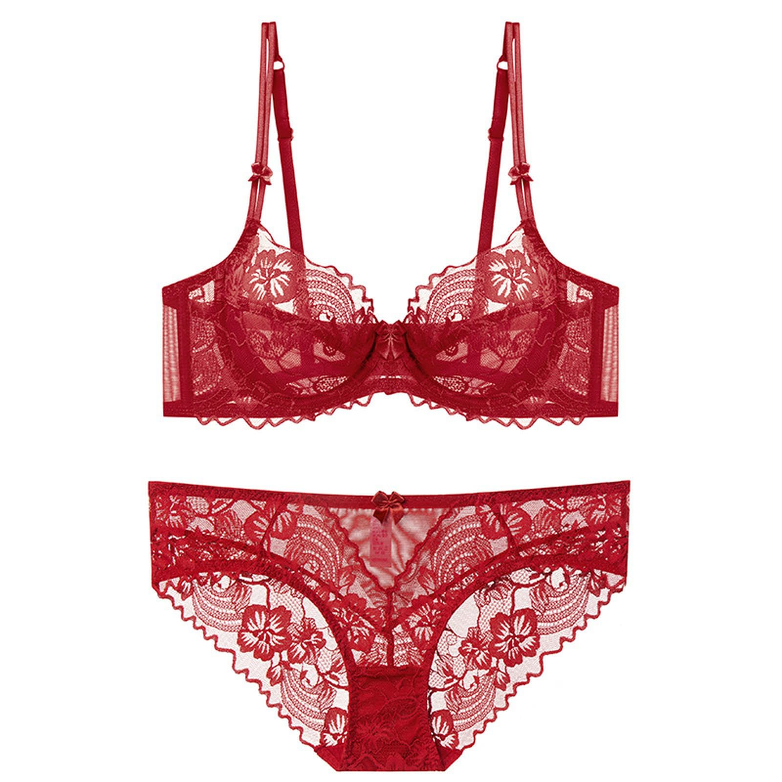 Sujetadores Conjunto De Sujetador Estilo Fino Lencería Encaje, Favorecedor Y Adelgazante, Braguita Sexy Francés -Gris Morado-70c