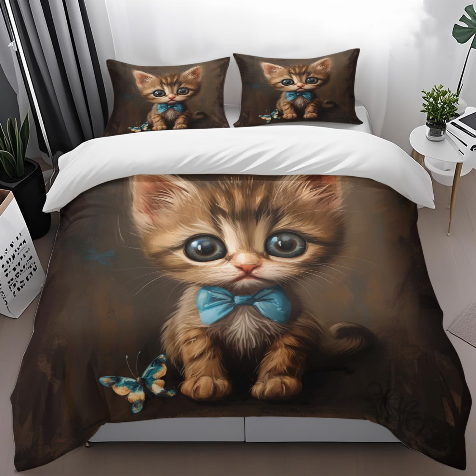 Housse de couette 240 x 260 chat lit 2 personnes linge de lit douillet