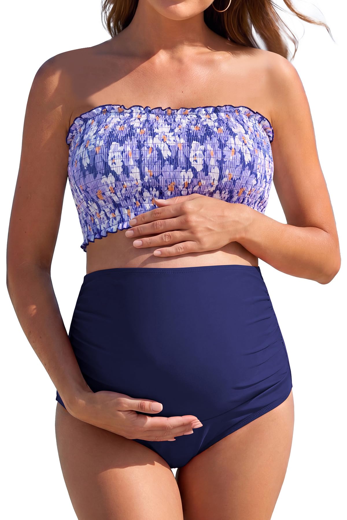 SHEKINI Bikini smokt para Embarazadas Bandeau Cintura Alta Maternidad Floral Lindo Volantes Traje de Baño de Dos Piezas Traje de Baño de Embarazo