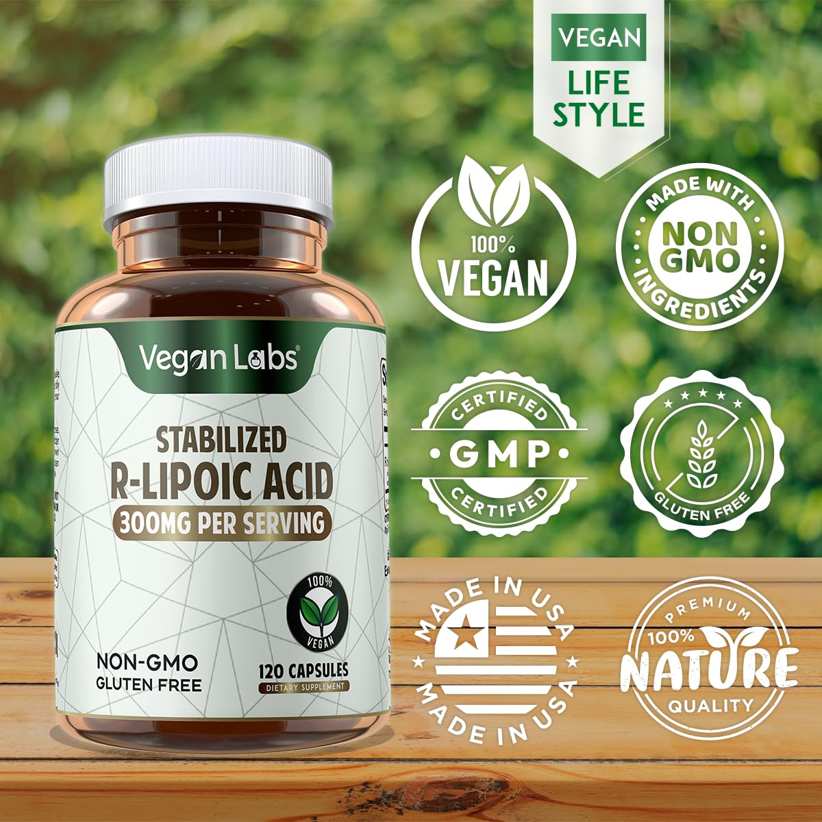 Vegan Labs Stabilized R-Lipoic Acid 300MG, 120 Vegan Capsules- Supports Cellular Energy and Antioxidant Protection- Gluten Free, Non-GMO, Stabilized Na R-ALA Supplement- 4 Month Supply — Amazon image 5