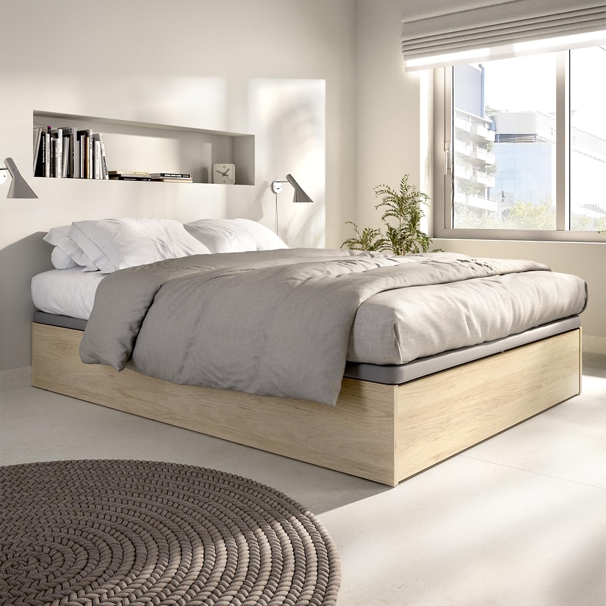 DEKIT Grupo RIMOBEL - LAN CANAPE Recto con Zapatero Cama 135- Natural -32x134x190cm