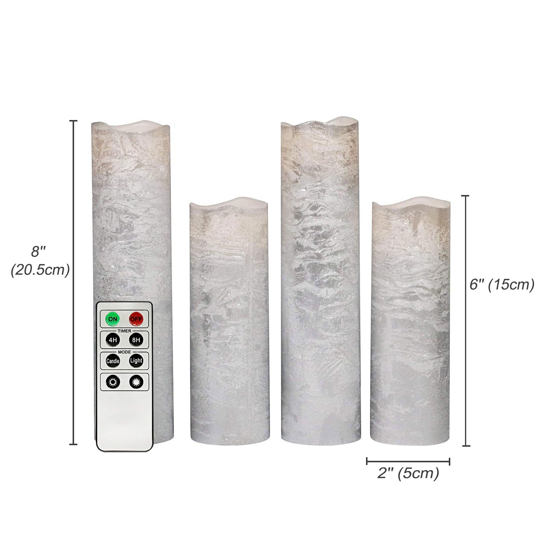 Rhytsing Lot De 3 Bougies Blanches à LED En Verre Striés Classiques Avec Télécommandes, Bougies Piliers Pour Noël, H10cm/ 12.5cm/ 15cm