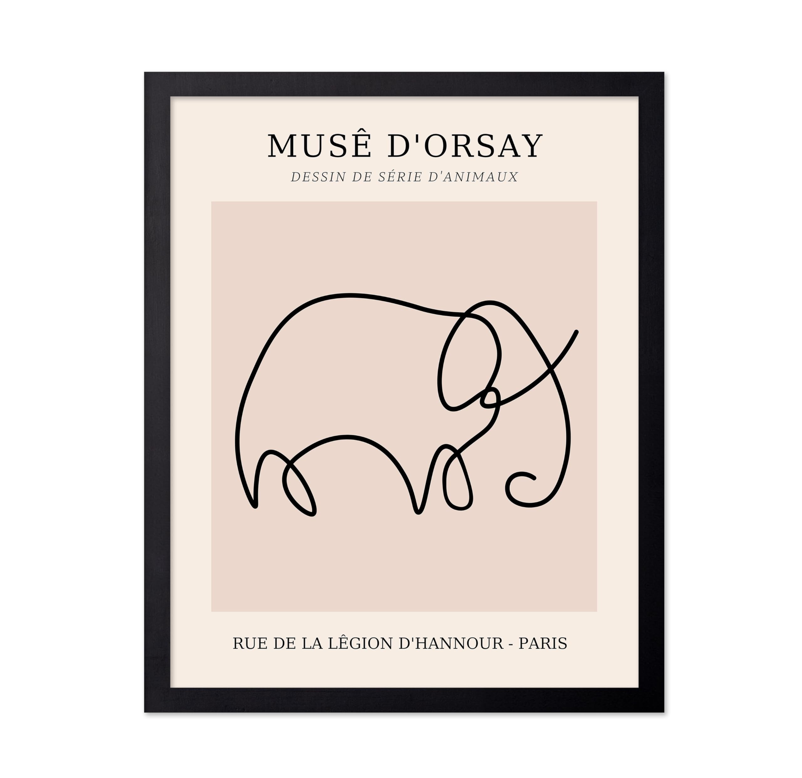 Poster Master Vintage Poster - Retro One Line Elephant Drawing Print - Elephant Art - Minimal Gift for Men, Women, Animal Lover - Abstract Wall Decor