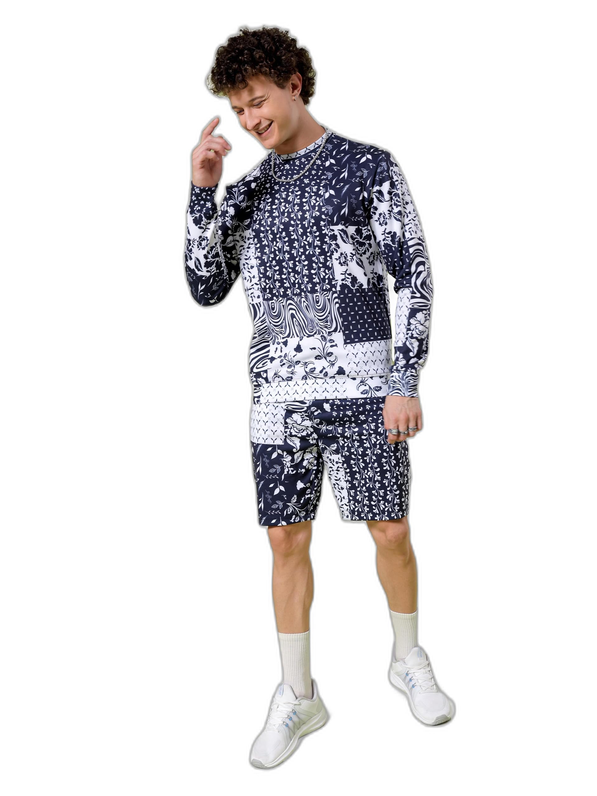 Men Regular Fit Paisley Printed Casual Crew Neck Sweatshirt & Shorts Co-ords Set-image-17