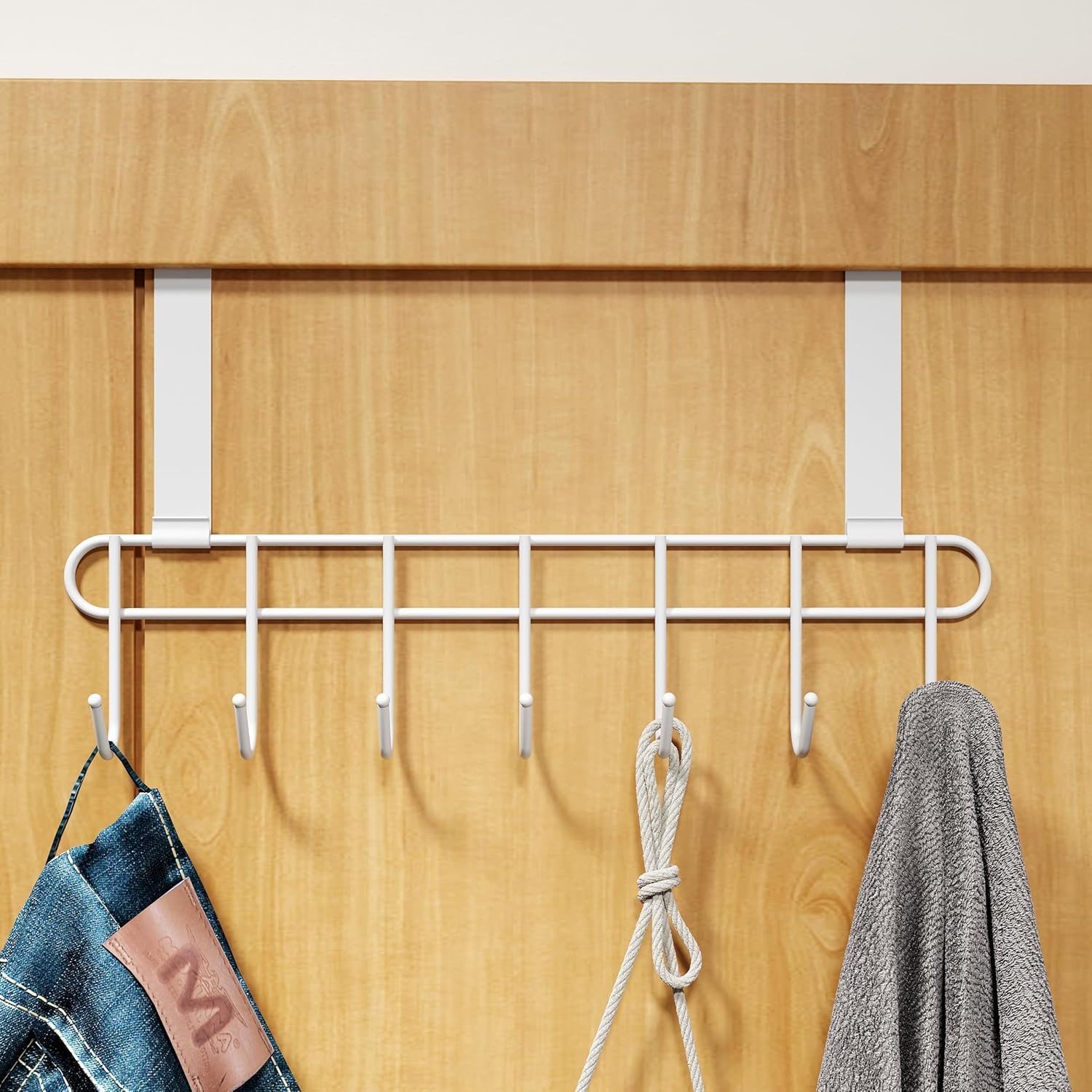 Crasts Over The Door Hook Hanger, Hanging Organizer Rack Steel Door Hook Hanger Wall Hook Rack (7 Hooks) White-image-46