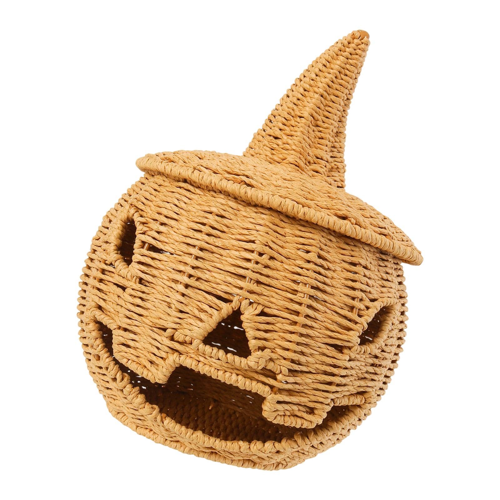 Buxuaaaa Sturdy Woven Pumpkin Candy Holder Iron Reinforced Design Halloween Party Decoration Homes Organizers Basket Iron Frame