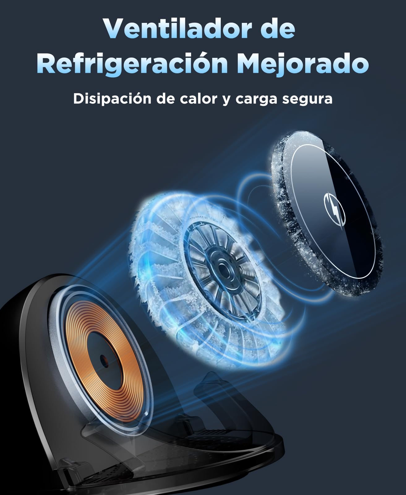 Beeasy Cargador Inalambrico Coche de Silicona, 15W Qi Rápido Estación de Carga Inductiva, [2025 Ventilador Integrado], Soporte Móvil Coche Salpicadero para iPhone Samsung Smartphone
